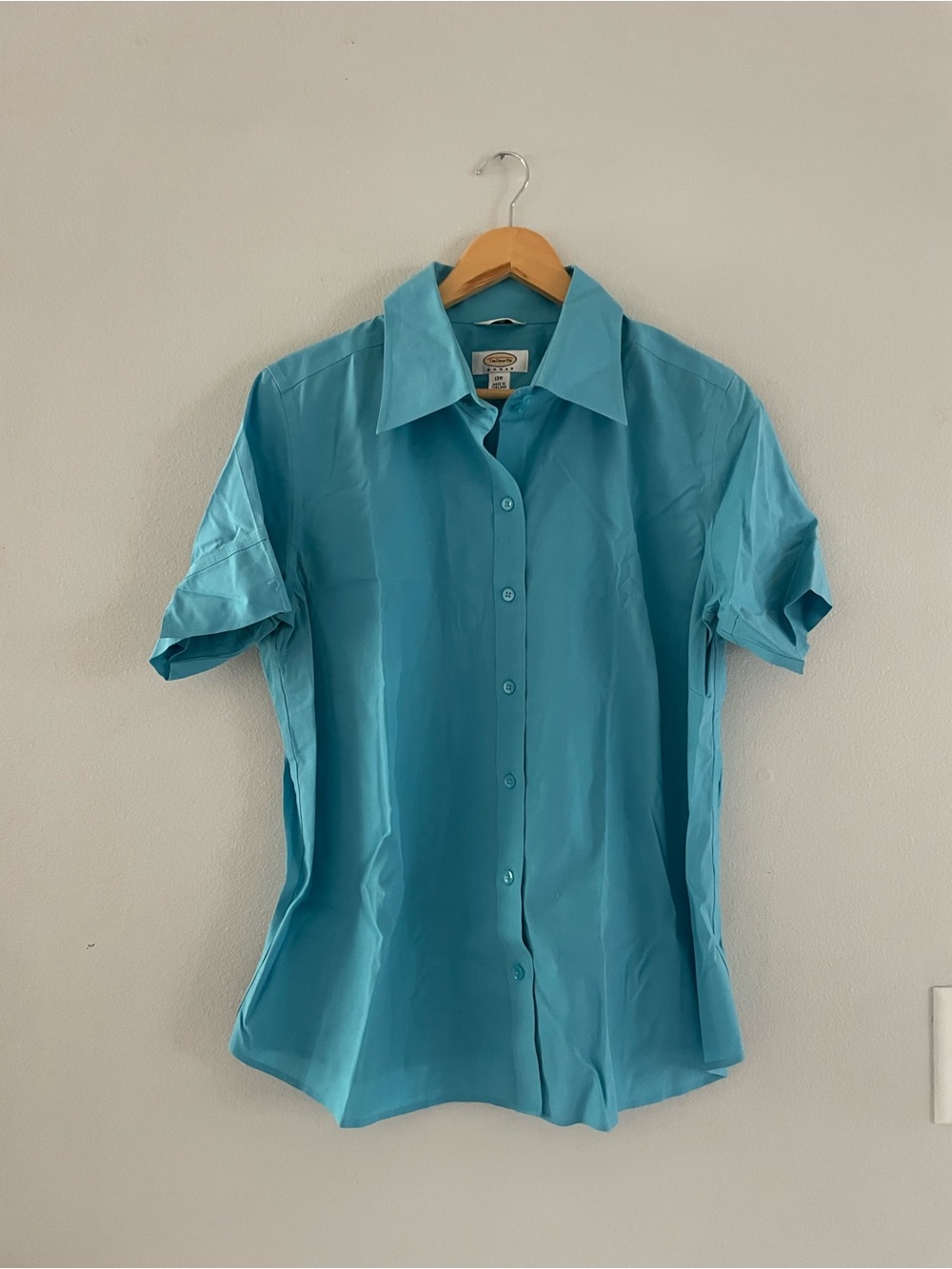 Talbots Vintage Aqua Blue Short-Sleeve Button-Down Shirt